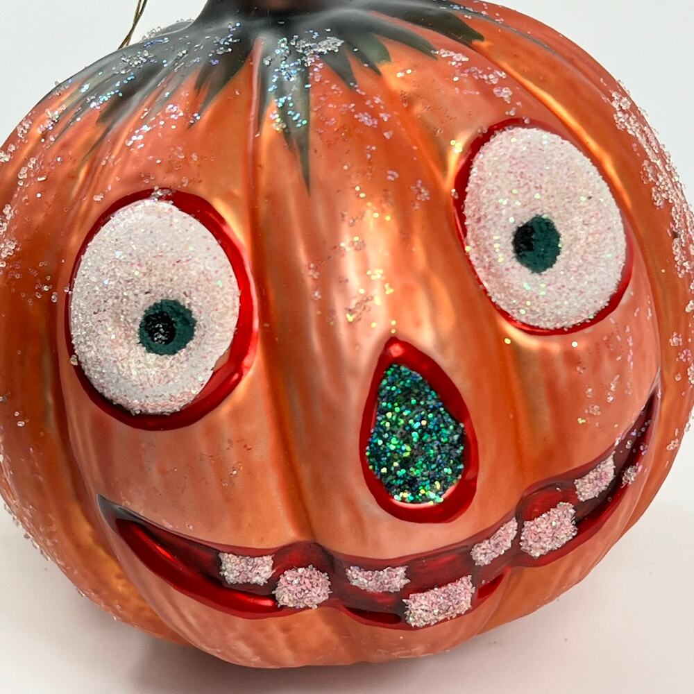 Vintage Dresden Dove Pumpkin Ornament Larry Fraga Blown Glass Glitter Halloween - Picture 6 of 12